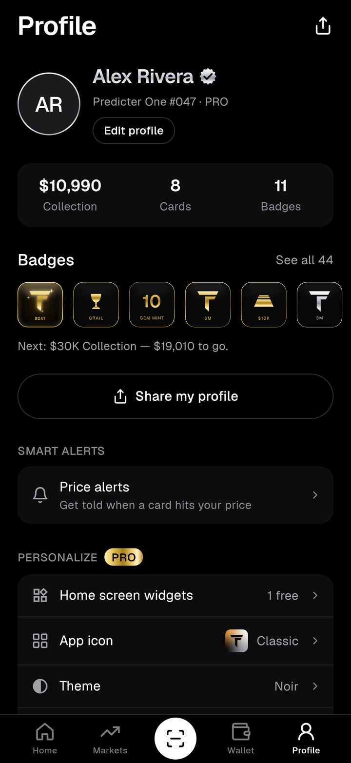 Profile: Predicter One #047, PRO, collection value, cards and badges